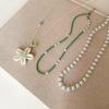 Seaside Stroll Green Flower Pearl Beaded Necklace: Elegant Summer Layered Clavicle Accessory for Women