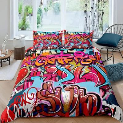 Graffiti Hip Hop Arte Musica Rock Sport 3D Copripiumino Set Biancheria da Letto Piumone Federe in Lino Decorazioni per la Casa Singolo Twin King Queen