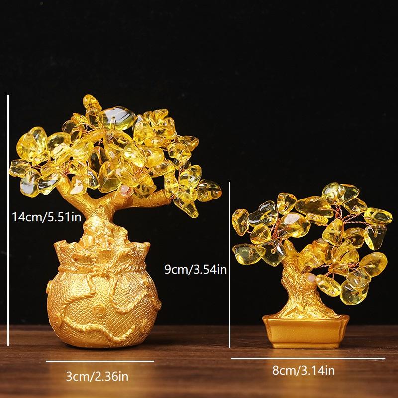 Feng Shui Art Decoration Tabletop Lucky Wealth Tree 19cm 14cm Delicate Yellow Crystal Money Tree Ornament Home Office Shop
