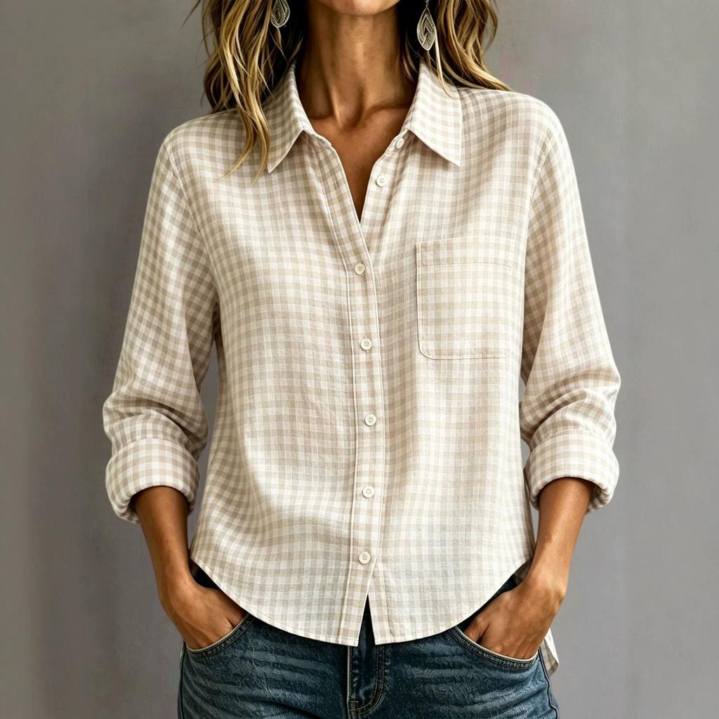 1116 Spring and Summer European and American Women's Long Sleeve Plaid Casual Loose Lapel Shirt Women's Top