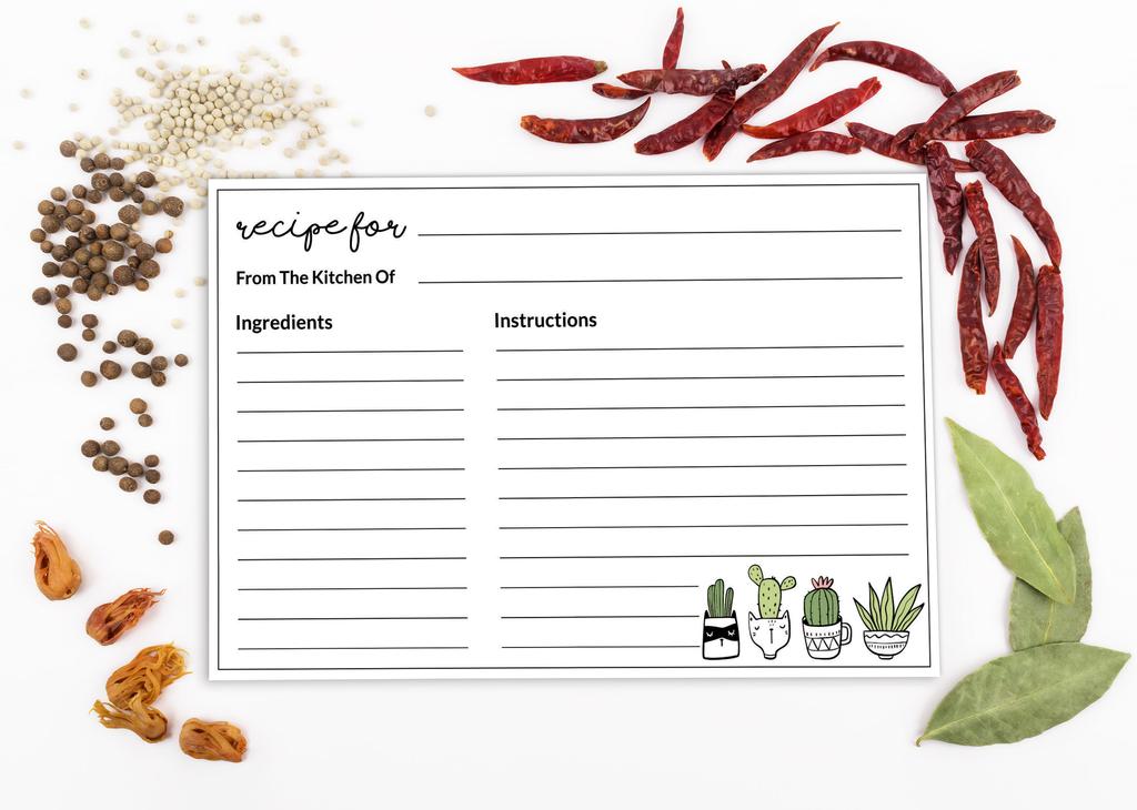 Inkdotpot Karta Przepisu 6x4 cala Jednostronne Karty z Projektami Przepisów Biały Kaktus Karty Przepisów Ślub-Wieczór Panieński-Baby Shower- Opakowanie