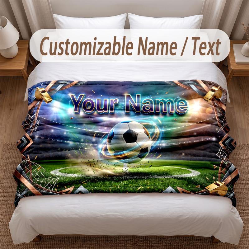 Soccer Theme Soft Blanket Personalized Custom Name Text Print Warm Blanket Home Sofa Bedroom Decor