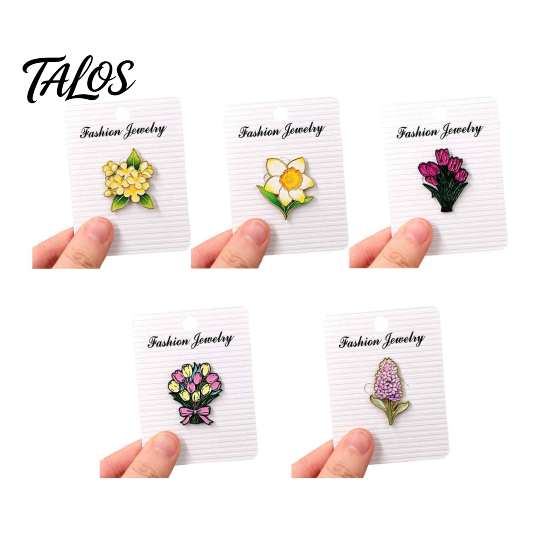 Durable Metal Brooch Enamel Floral Pin for Women, Daffodil Hyacinth Tulip Daily Wear Jewelry Lapel Pin, Decorative Badge Clothing Bags Scarves
