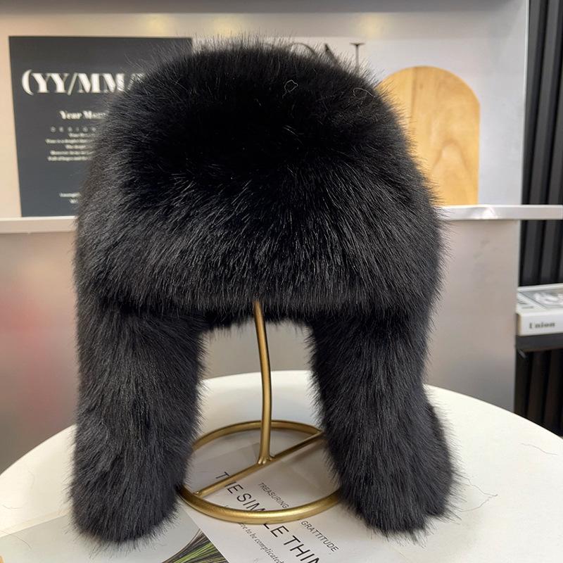 New Thicken Faux Fur Winter Warm Ear Protection Bomber Hat Outdoor Russian Windproof Anti-cold Furry Earflap Hat For Skiing