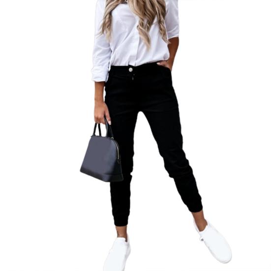 Women Bodycon Pants Solid Color Pockets Spring Autumn All Match Ankle Tied Cropped Pants for Daily Wear