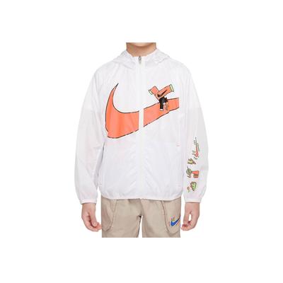 Jacket Printed Logo Solid Color Breathable Hooded Kids Jackets White DX7482-803