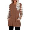 Women's Striped Printed Round-neck Long-sleeved Top With Pockets And Side Slits
