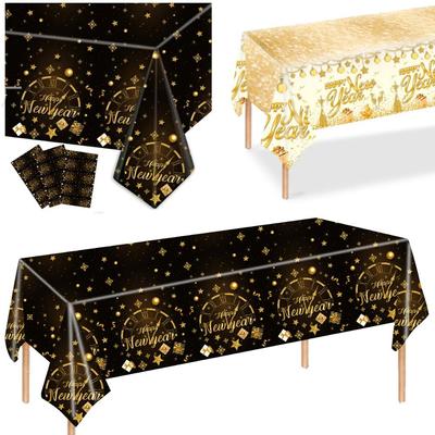 Cute Plastic New Year Tablecloth Bronzing Black Gold Disposable Tablecloths Disposable Table Decoration Table Cover New Year