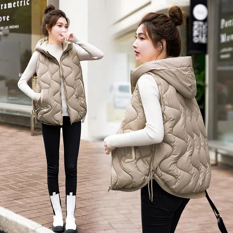 Women Autumn Winter Warm Waistcoat Sleeveless Hooded Coat Outerwear Casual Puffer Vest Student Jacket