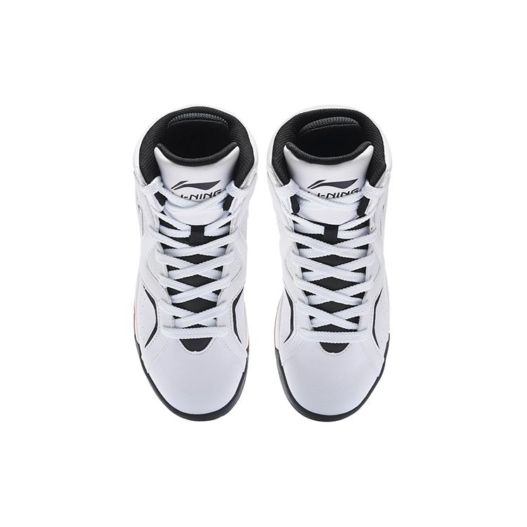 Li Ning Leather Basketball Culture Wear-Resistant Breathable High-Top Retro Basketball Shoes Women Sneakers White Red ABCS066-3