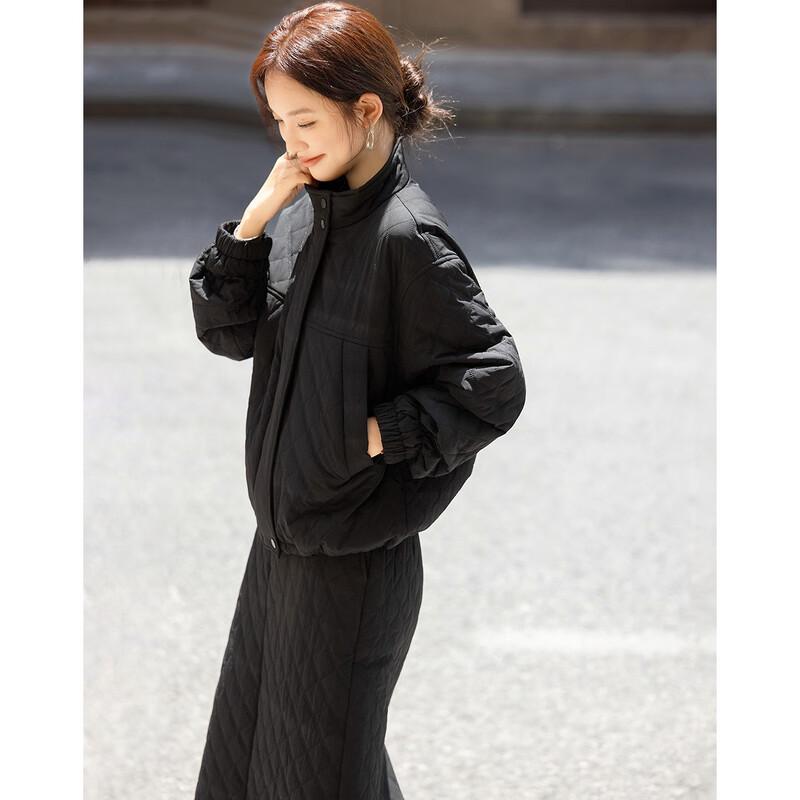 Demana Winter Warm Stand Collar Jacket & Quilted Skirt Set