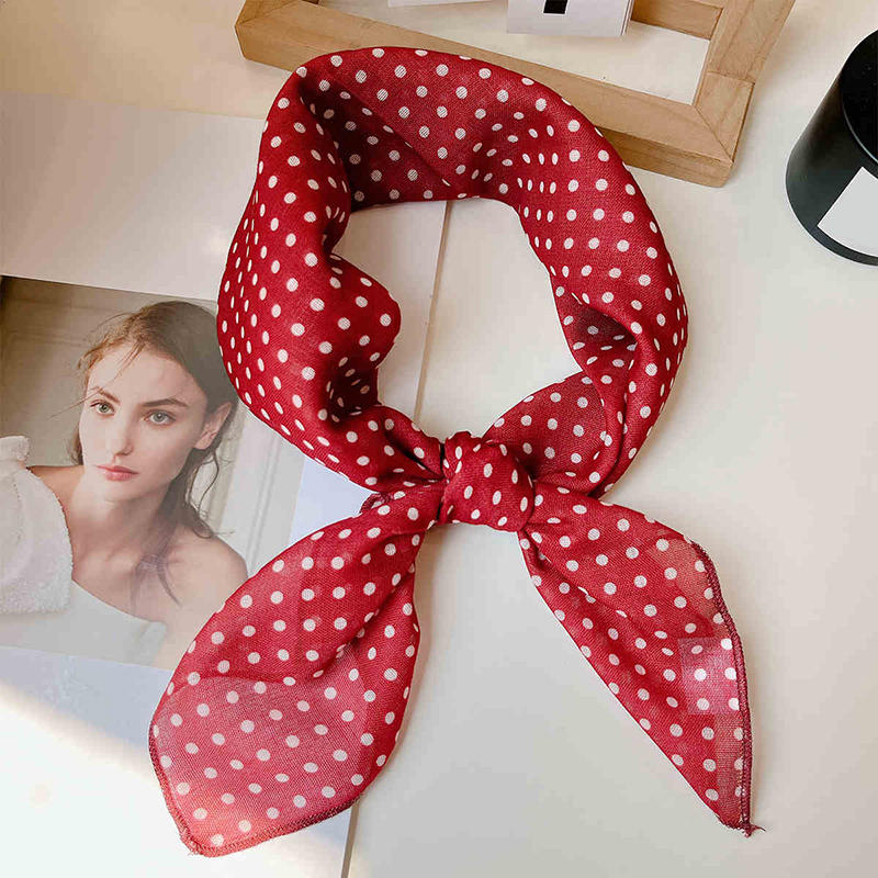 Cotton Linen Square Scarf 58cm Retro Dots Print Neckerchief Female Hair Hand Bag Wrist Foualrd Scarves Bandana Silk Scarves