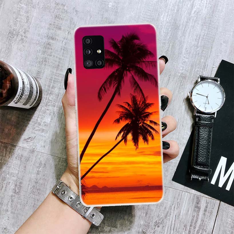Palm Leaves Sunset Summer Scenery Phone Case For Samsung Galaxy A12 A22 A32 A42 A52 A72 A51 A71 5G A41 A31 A21 A02S M12 M21 M31
