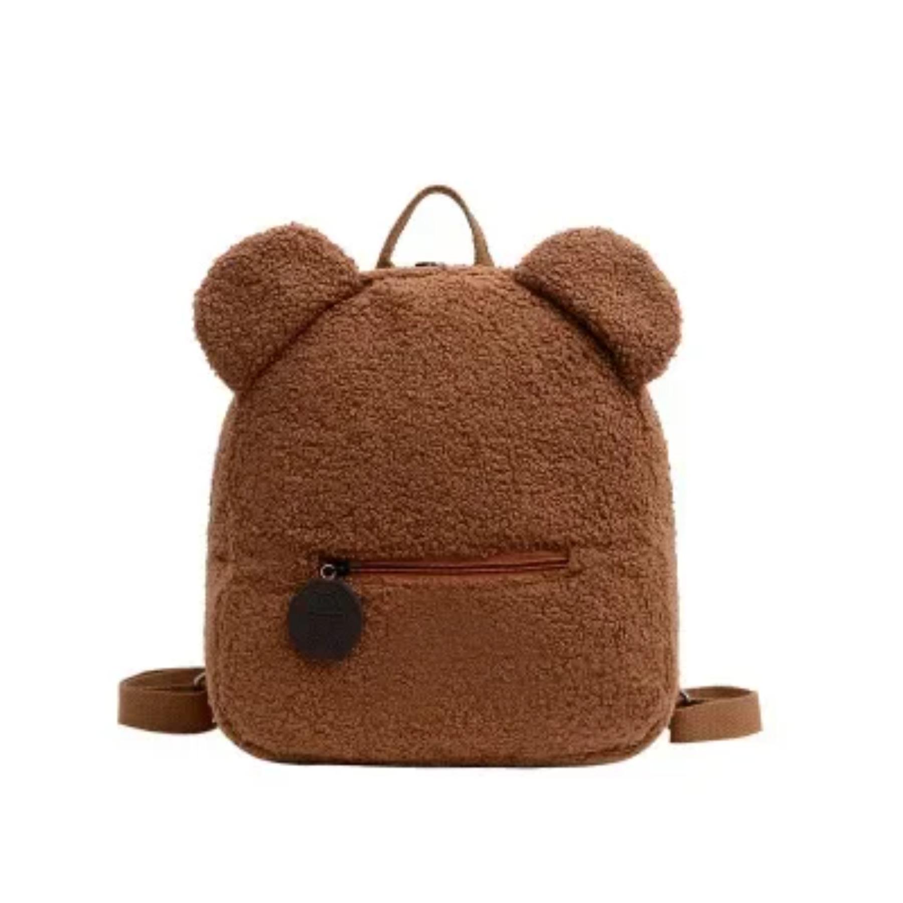 

Cute Bear Ear Fleece Small Backpack Kids Girls Casual Warm Lambswool Daypack Bag Schoolbag Rucksack for Travel Shopping