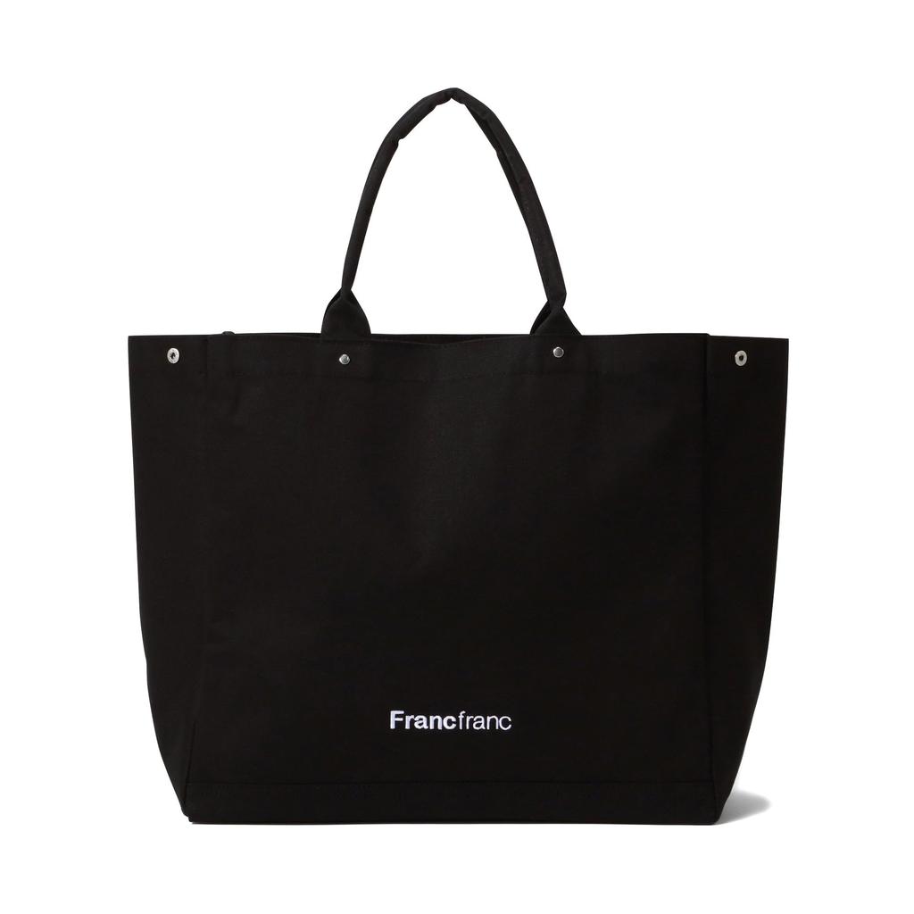 Francfranc Logo Tote Bag 2 L Black Gusset Bottom Plate Large Tote Bag 2025 Model [Francfranc]