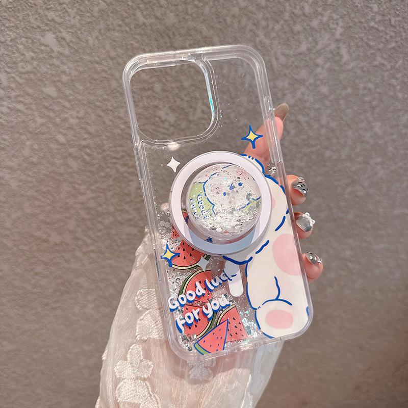 

Cartoon Bear Glitter Phone Case with Magnetic Holder for iPhone, Anti-Fingerprint, Anti-Slip, Full Coverage 15 Pro