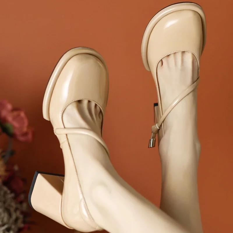 

Fashion Women Mary Jane Shoes High Heels Elegant Sandals Chunky Fashion 2025 Summer Shallow Pumps Party Shoes New Dress Ladies Shoes 39