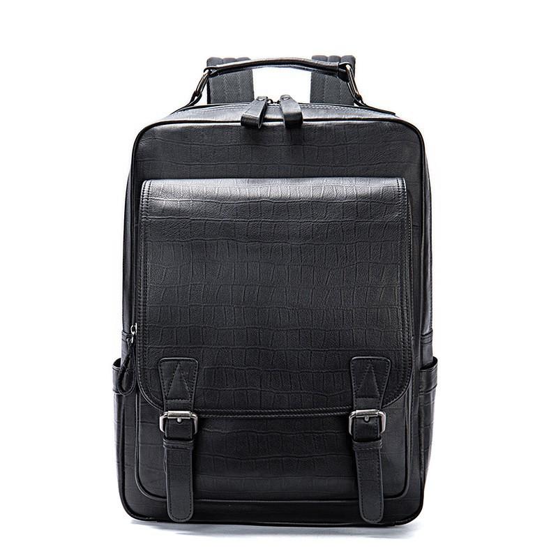 Business Leather Backpack Men s Large Capacity Computer Outdoor Waterproof Travel Bag Commuting Cowhide чёрный