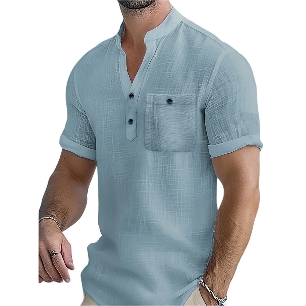 Men's Casual -color Lightweight Sports T-shirt - Men's Linen Short-sleeved Shirt
