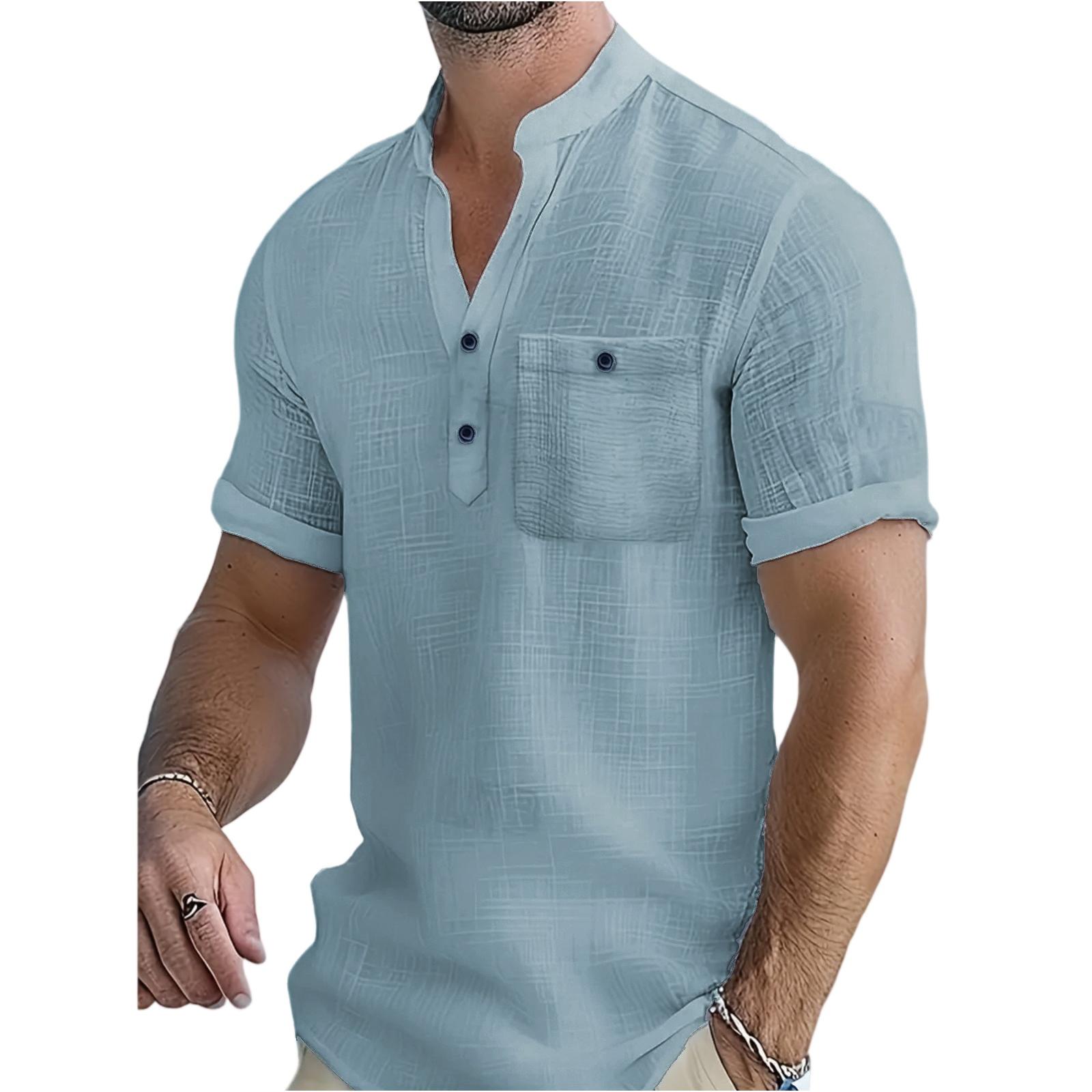 

Men s Casual -color Lightweight Sports T-shirt - Men s Linen Short-sleeved Shirt XL