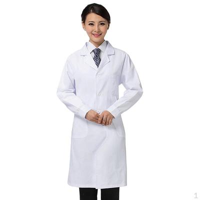Women Scrubs White Lab Coat Nurse Doctor Uniform Lapel Neck Long Sleeve