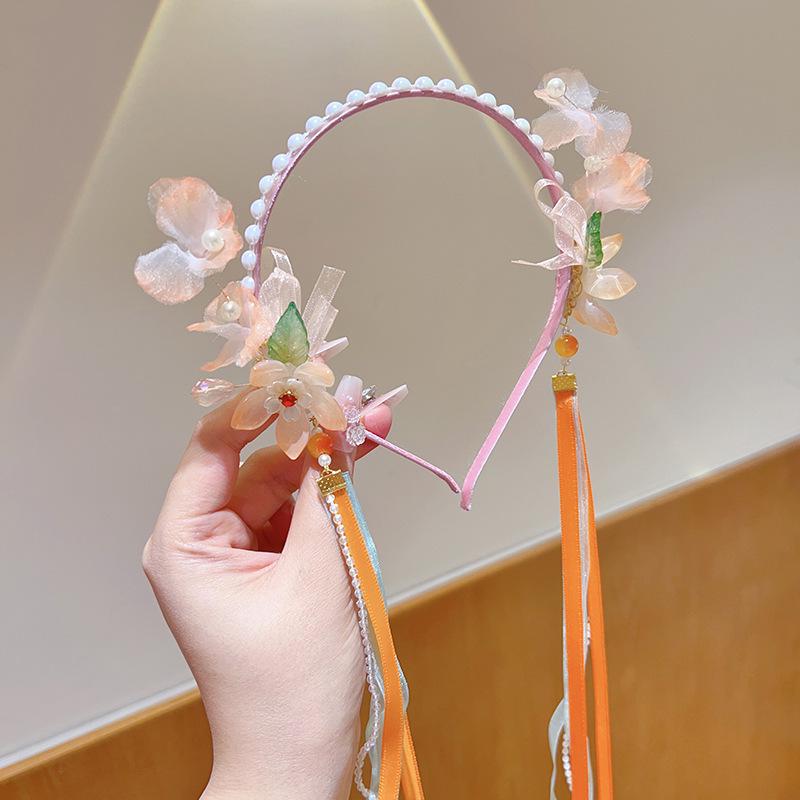 Handmade Hanfu Hair Accessories: Pearl Tassel Hairpin & Butterfly Flower Headband for Women and Girls