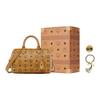 MCM Ella Monogrammed Gold Lock Pendant Zipper Closure Canvas With Leather Boston Bag Crossbody Handbag Small Women handbags Cognac MWBESEA02CO001