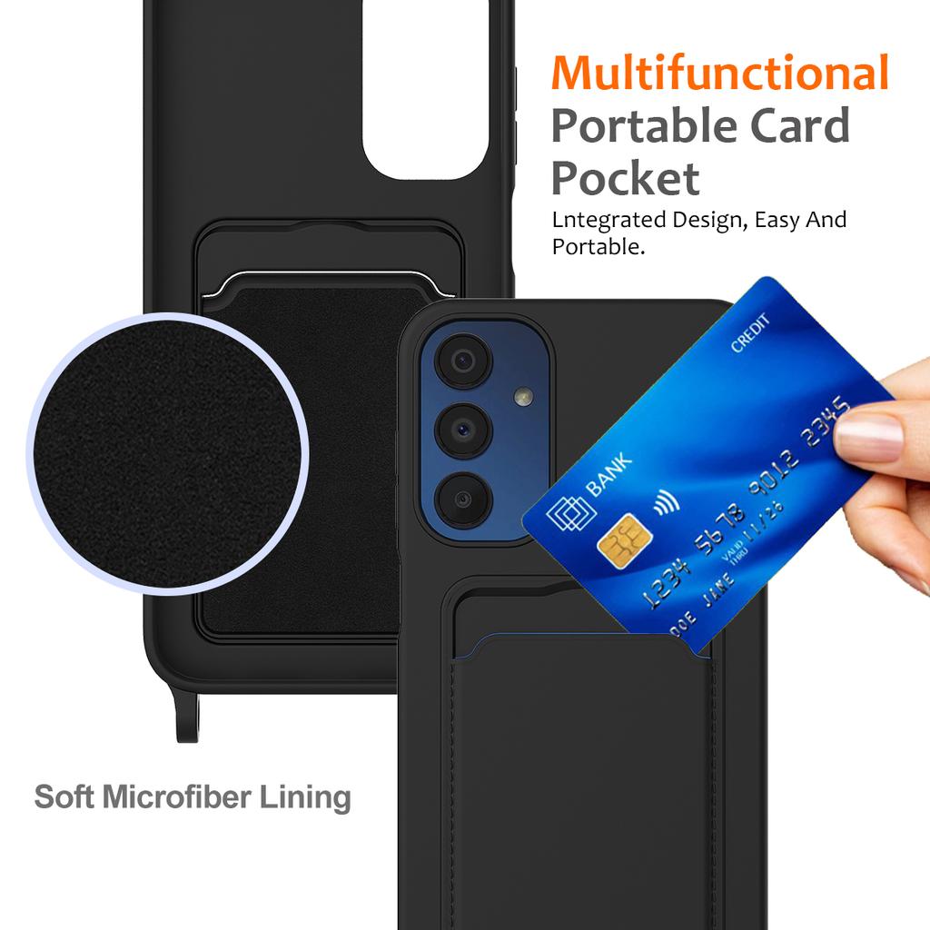 For Samsung Galaxy A15 4G/A15 5G Case Liquid Silicone Shockproof Phone Cover with Lanyard and Card Slot