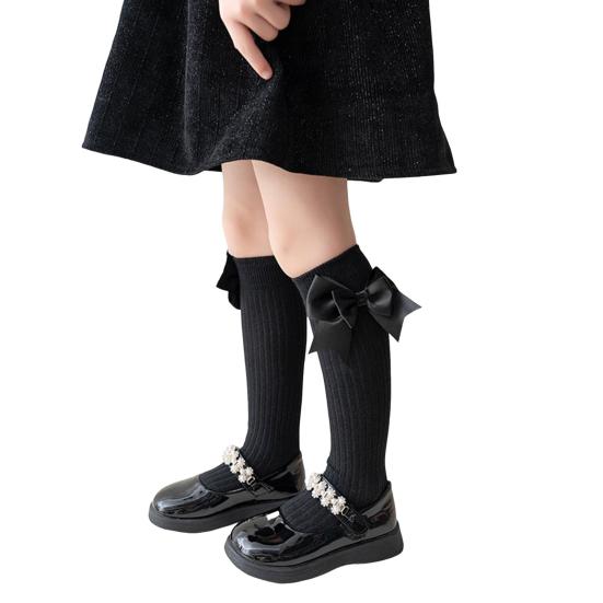 1 Pair Kids Bow Knee High Cotton Socks Cotton Long Socks Adorable Breathable Mid-Calf