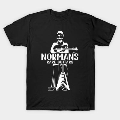Asian Size Men Black Print T-shirt Normans Rare Guitars No-Cut Heat Transfer Print Cotton Tshirt