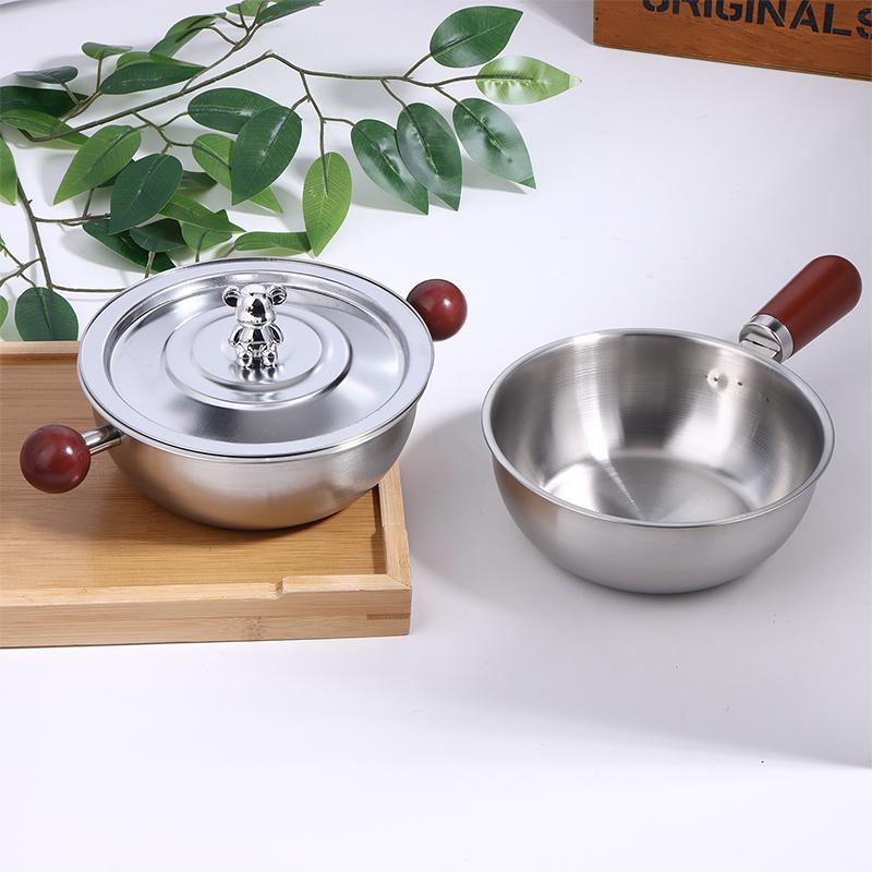 Korean Cuisine Pot Single-Person Heat-Resistant Pot Wood Handle For Fruit Salad Yogurt Breakfast Kitchen Cooking Bowl