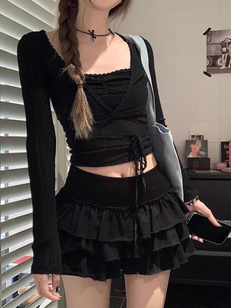 American Ballet Style Elastic Waist Puffy Skirt with Lotus Leaf Edge