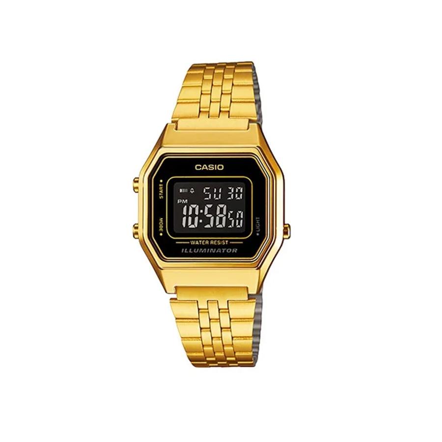 

Casio Золотистый ремешок Черный циферблат Цифровой дисплей Мужские кварцевые часы LA680WGA-1B золотой