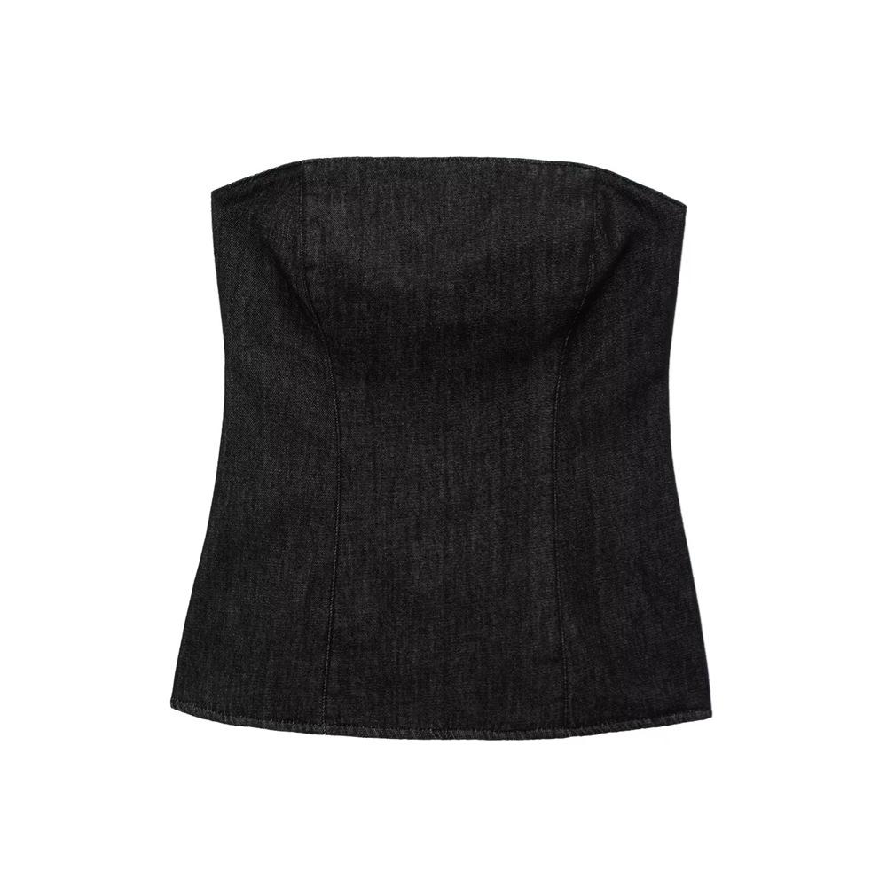 

2025 Весна Женский Облегающий Джинсовый Топ-Бандо с Открытыми Плечами Large чёрный