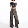 Women's Brown-Gray Wide-Leg Pants with Flowing Ribbons, 2026 New Style, Slimming, Good Drape, Casual Straight-Leg Suit Pants.