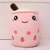 Kawaii Fruit Drink Plush Stuffed Soft Pink Strawberry Milk Tea Plush Boba Tea Cup Toy Bubble Tea Pillow Cushion Kids Gift