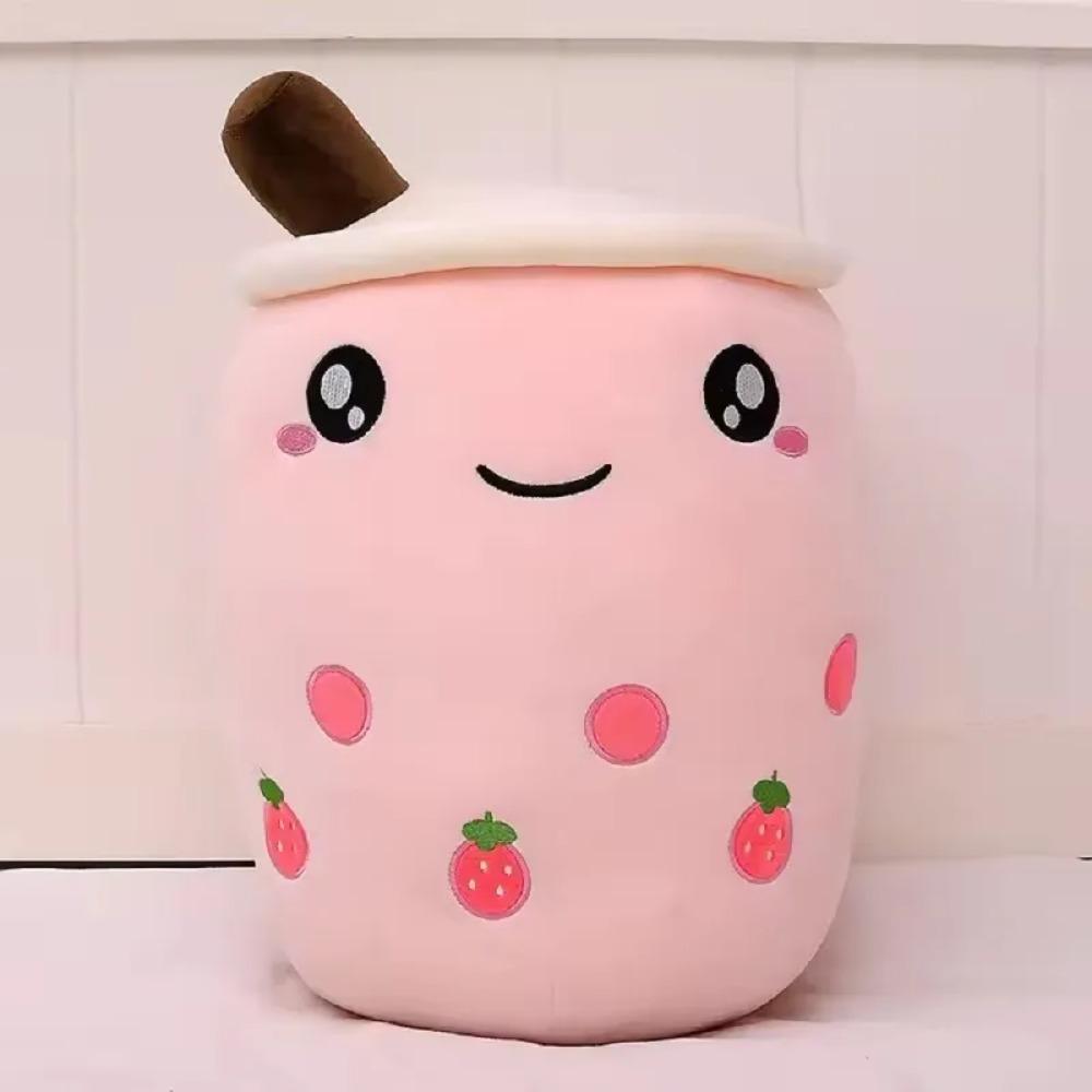 Kawaii Fruit Drink Plush Stuffed Soft Pink Strawberry Milk Tea Plush Boba Tea Cup Toy Bubble Tea Pillow Cushion Kids Gift