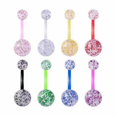 Mehrfarbiger Glitzer Acryl Bauchnabelring mit flexiblem Stab