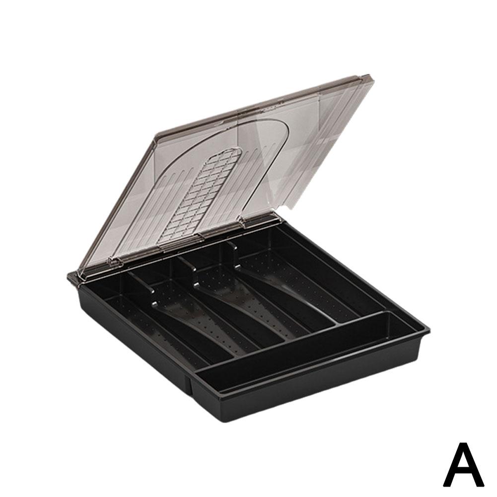 Trendorganizer With Lid,Plastic Cutlery And Flatware Storage Box, Compartments Covered Utensil Tray For Kitchen Drawer чёрный