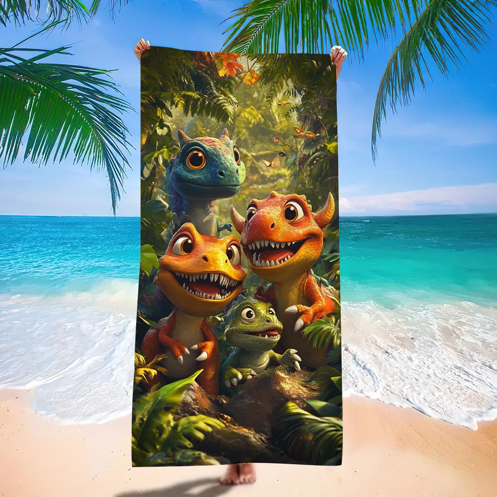 Asciugamano da Spiaggia Cartone Animato Piccolo Dinosauro Europeo e Americano Fabbrica di Stampa Digitale Asciugamano da Bagno Stampa Giocattoli Microfibra Bambini