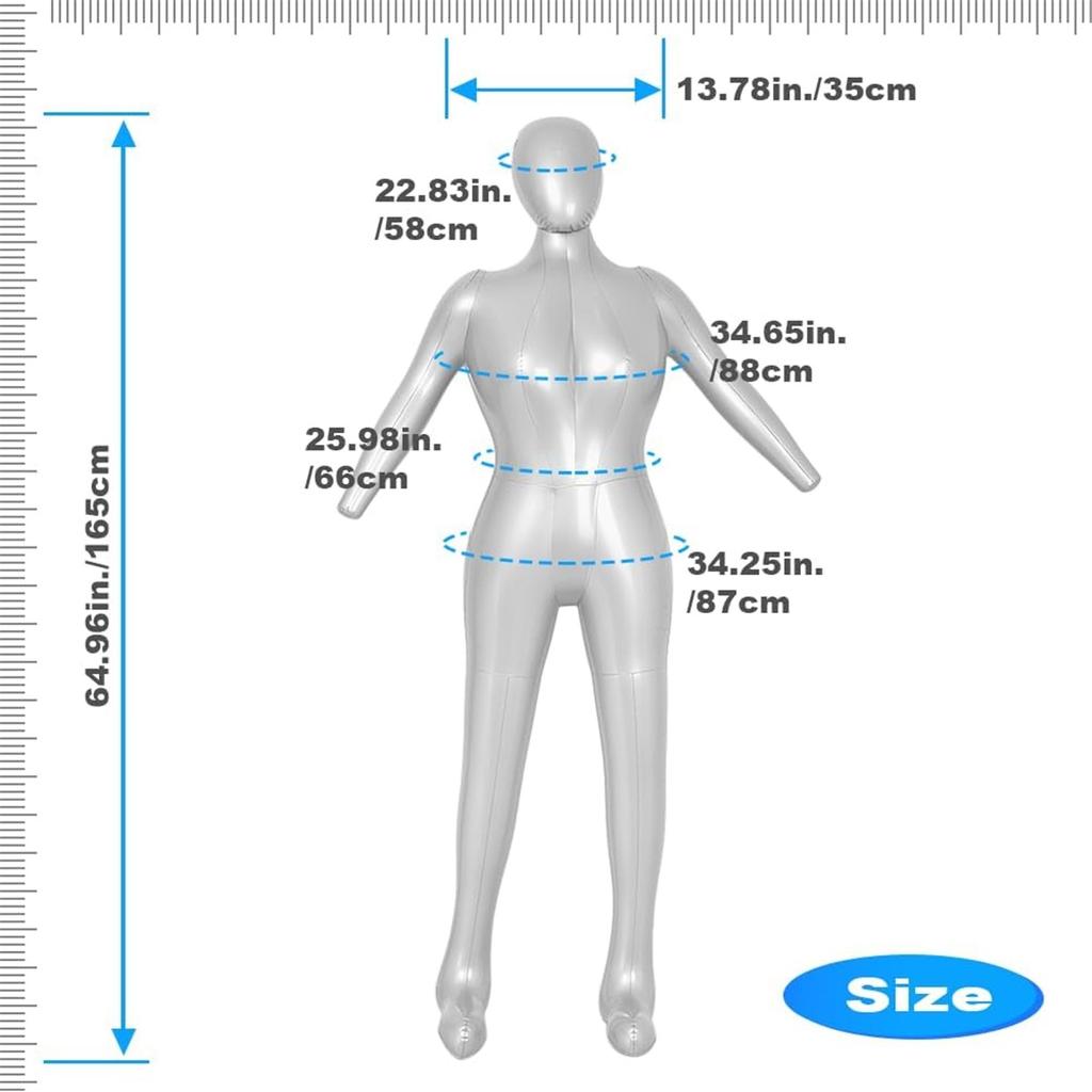 Aufblasbares Vollkörper-Schaufensterpuppen-Torso-Modell für Damen, Silbernes Schaufensterpuppen-Körpermodell
