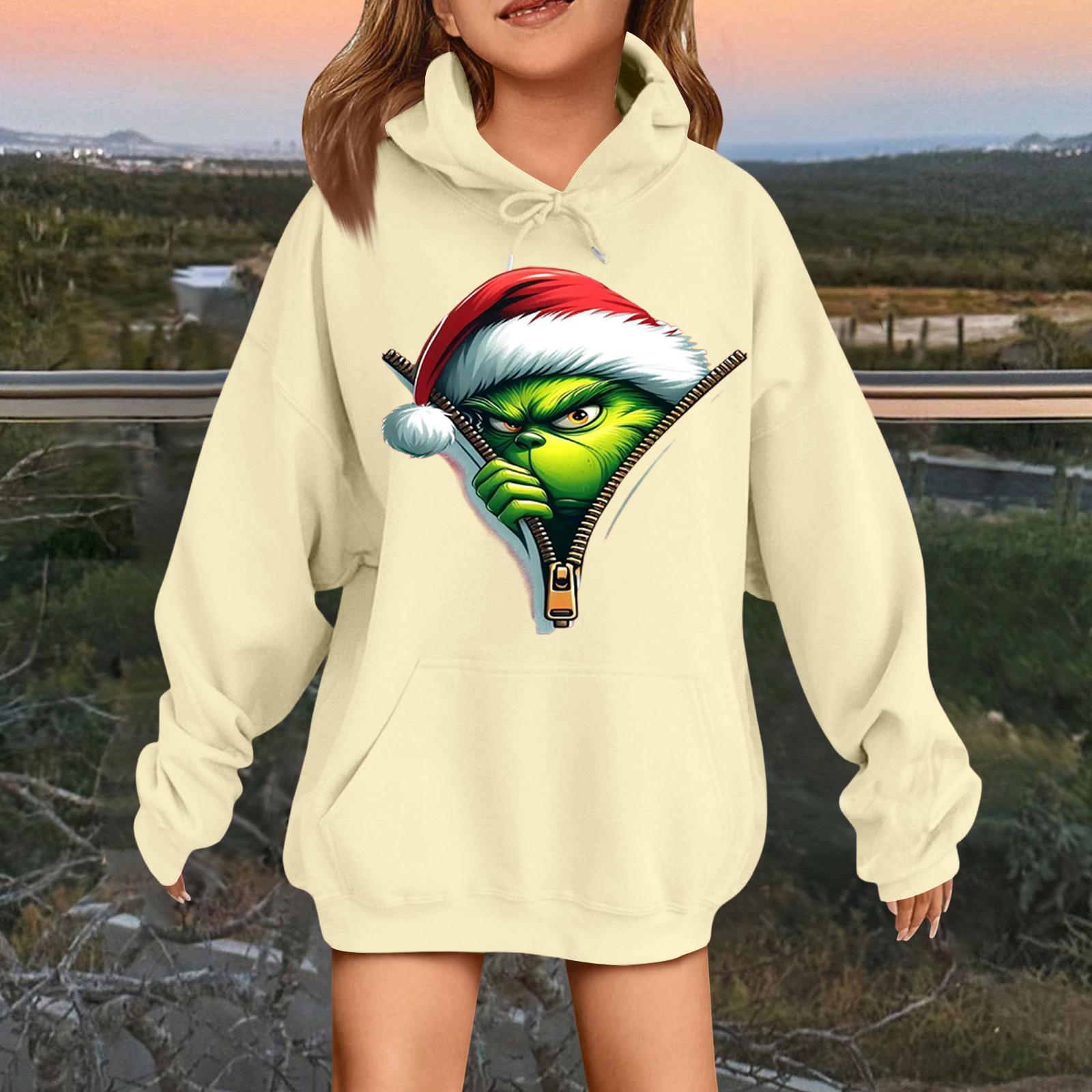 

Детская модная повседневная толстовка с капюшоном свободного кроя с длинными рукавами и рождественским принтом 110 бежевый