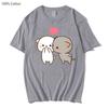 Peach and Goma Mochi Cat shirt Womens Cartoon Print Clothing Kawaii Boba tshirt 100% cotton tees soft Girls Cute clothes