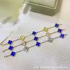 Glücksklee Blaue Achat Armband, Laser-graviertes Kleeblatt, 18K Vergoldet, Hochwertiges Vielseitiges Design