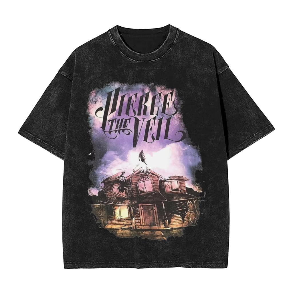 Camiseta Lavada de la Banda de Rock Pierce The Veil Streetwear Camiseta Novedosa Camisetas para Hombres Mujeres Manga Corta High Street