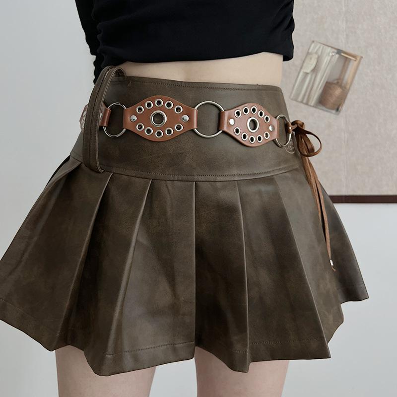 American Retro Rivet Metal Buckle Belt Women'S Spliced Belt Millennial Spicy Girl Y2K Design Sense Strap Waist Rope