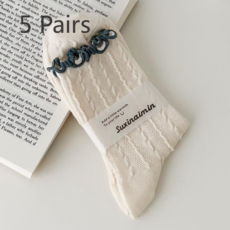 

5 пар женских весенне-летних дышащих тонких сетчатых носков-трубочек с однотонной отделкой по бокам ушных раковин 5 Pairs