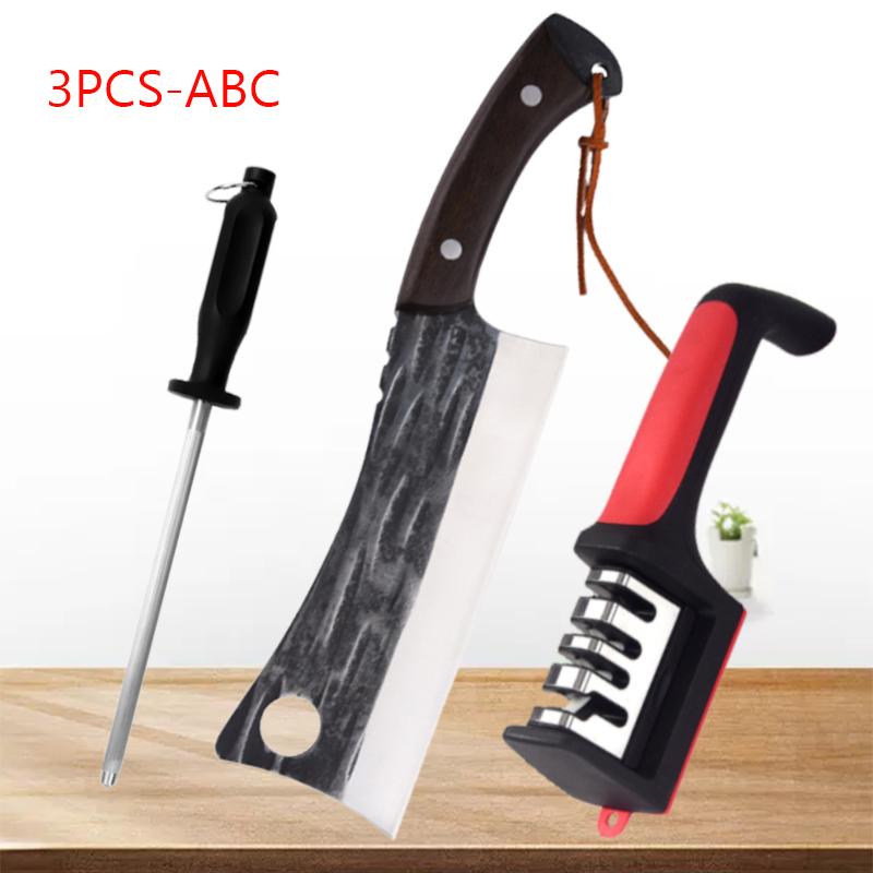 Knife Sharpener Stainless Steel Boning Knife Cleaver Knife Slicing Fish Meat Vegetable Kitchen Knives BBQ Chef Cooking Tools