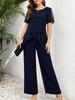 2026 Sommer Mode Chiffon Patchwork Oberteil & Weitbeinige Hose Zweiteiliges Set für Damen