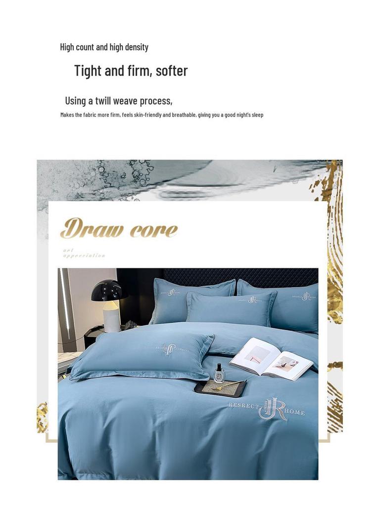 Elegant All-Season High-Thread Count Cotton Satin Twill Embroidery 4-Piece Set